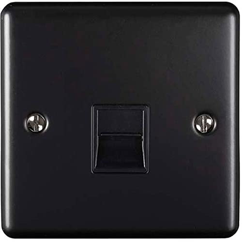 BT Master Single Telephone Socket -MATT BLACK & Black- PSTN Line Wall Face Plate – Flush or Surface Mounted Phone Plug – 1 Gang Decorative Metal Plate