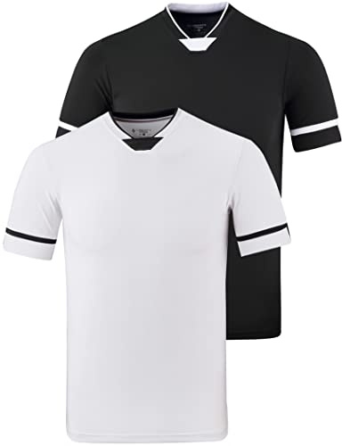 2 Pack Boys' Soccer Jerseys, Dry Fit Athletic Short Sleeve T-Shirts for Youth Kids, Performance Tops Activewear (Black/White, Medium)