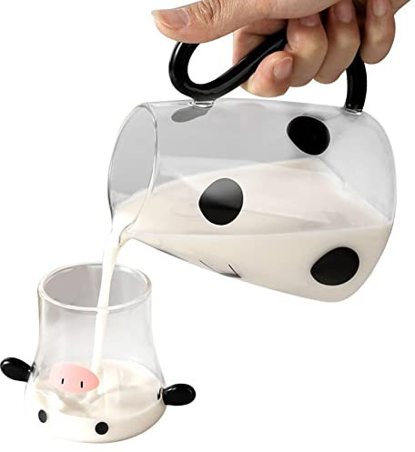 Bottiglia D'acqua In Vetro Di Mucca - 210/550ml Simpatica Brocca Da Tè In Vetro Di Mucca Bollitore Brocca Per Il Latte, Caraffa Per L'acqua Sul Comodino, Per Latte, Succo Di Frutta, Acqua Calda/fredd