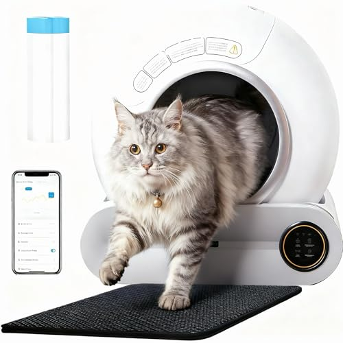 RMAN Självrengörande Kattlåda Automatisk Kattsandlåda med Mattor Och Soppåsar Stor Kapacitet/App-Kontroll/Jonisk Deodorizer/Anti-Trap/För Flera Katter