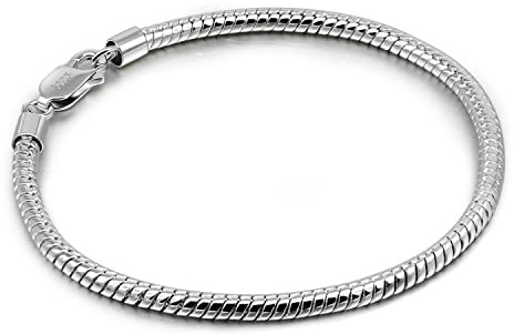 Dankadi Ormformat armband, 3 mm, 4 mm, 925 silver, 6,3 tum, 9,5 tum, rund mesh, guldkedja, ormkedja, 16–24 cm, födelsedagspresent, present till herr, dam, 8, Sterlingsilver