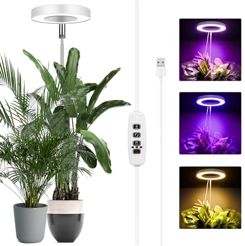 Ainiv Upphöjd växtlampa, odlingslampa, 72 LED fullt spektrum, justerbar höjd för små växter, 10 justerbara ljusstyrkor, roterande i 180° och automatisk timer med på/av-stängning, 3, 9 eller 12 timmar