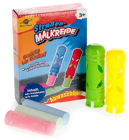 Smart-Planet Straßenkreide Set mit Halter - 3 x Straßenmalkreide + Halterung - bunte Kreide zum Malen im Freien - abwaschbar - für Straße und Hof