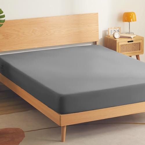SONIVE Spannbettlaken Atmungsaktives Bettlaken Rundum Gummizug,Gebürstete Jersey Polyester, 30 cm Tiefe Tasche, Maschinenwaschbar,Dunkelgrau,90x200cm