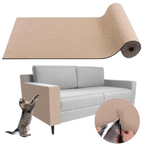 Tappeto tiragraffi per gatti adesivo protezione divano graffi gatto tappetino antigraffio divano (cachi, 40×200cm)