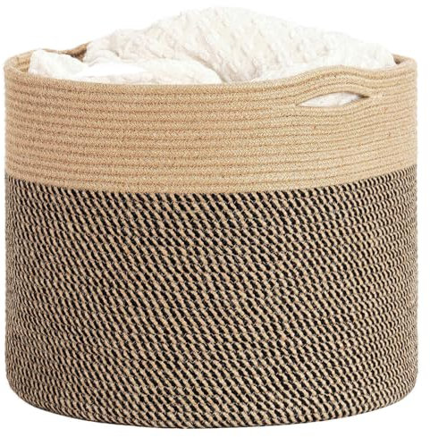 TIMEYARD Wäschekorb Groß, Korb Aufbewahrung Baumwolle Seil, Aufbewahrungskorb Geflochten für Decken Spielzeug im Kinderzimmer, D40 x H35 cm