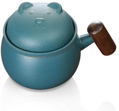 fanquare Tesil mugg söt björn grön keramisk tekopp med lock, bärbar resa te steppmugg för lösa blad