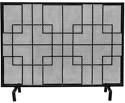 Fire Guard Protezione per camino 99 x 76 cm, Recinzione antincendio in ferro, Barriera parascintille per combustione a legna e carbone, Stufe, Griglie, Facile da riporre, Nero/Oro Feito in Cina