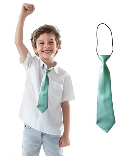 Vxcbad Corbata de color liso para niños, para bodas, graduaciones y uso diario, 28 × 7 cm, verde claro, 28x7 cm