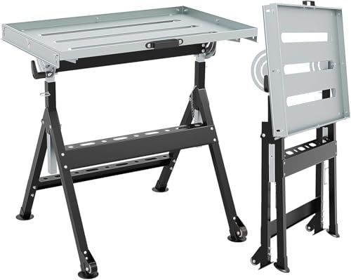 FANTASK Banco de Trabajo móvil para soldar, Plegable, soporta hasta 180 kg, Banco de Trabajo con Ruedas y bandejas de Herramientas, Mesa de Trabajo con 4 Alturas y ángulos Ajustables