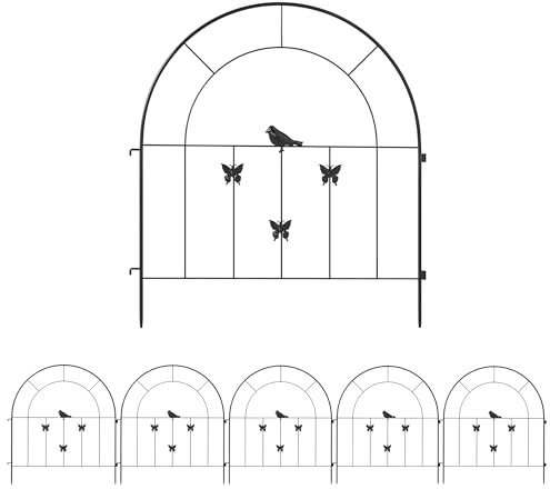 Outsunny Vallas para Jardín Metalicas 300x70 cm Set de 5 Vallas Decorativas para Jardín de Acero Combinación Libre Barrera para Animales para Terraza Patio Césped Negro