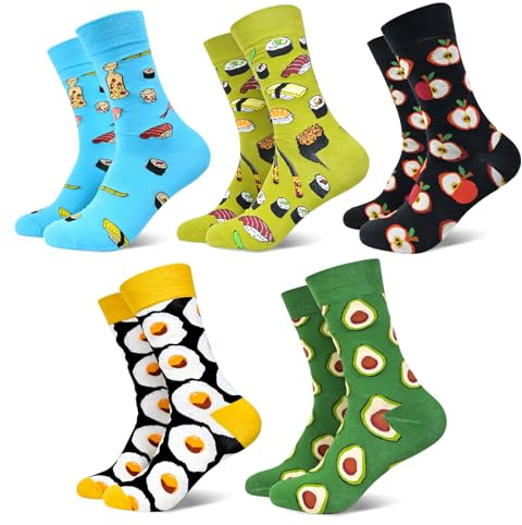 Stynice 5 Pares Calcetines Hombre Divertidos Colores 43-46 / Divertidos 39-42 - Calcetines Termicos - Hombre Algodon Estampados Algodon con Dibujos