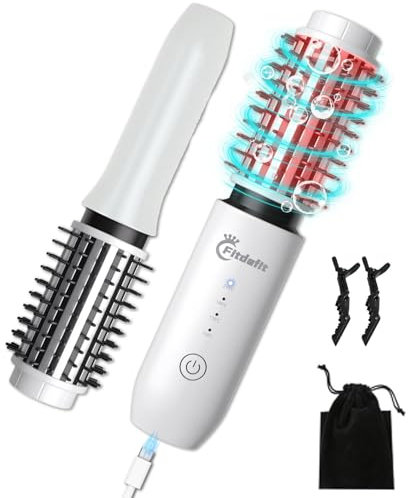 Cordless Hair Curling Iron Brush, 1.5 Mini Cordless Hair Curler, 3-in-1 Travel Curling Brush Hair Straightener Comb Rechargeable, 7000mAh Portable Ionic Heated Curling, White
