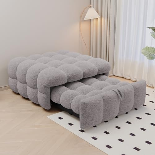Idemon Letto imbottito, poggiapiedi 2 in 1, divano letto, letto singolo, letto gonfiabile, tessuto in peluche, 183 x 76 x 42 cm (grigio)