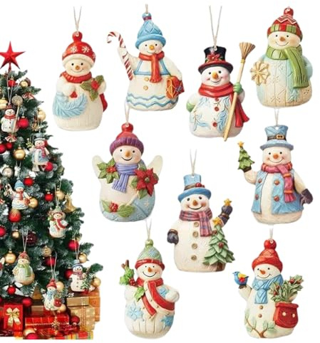 Huvqianu Julsnögubbe - snögubbe juldekorationer - hängande träsamlarfigurer 9 stycken för träd fönster trädgård fest utomhus uteplats