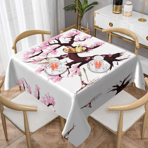 YTUOPWE Mantel decorativo cuadrado con imagen de árbol de cerezo, 137 x 137 cm, impermeable, resistente a las arrugas, reutilizable para cafeterías, bufés, picnics, bodas, fiestas
