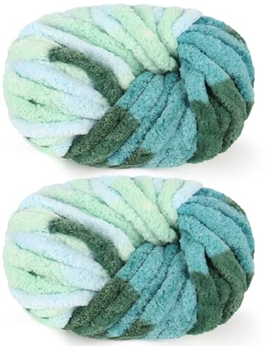 Reessy Chunky Yarn for Hand Knitting, 2×250g Super Chunky Wool Yarn Set, Soft Thick Wool Plush Yarns, Fluffy Thick Yarns for Craft Knitted Blanket Pet Bed Mats Sofa Mats-Blue Green