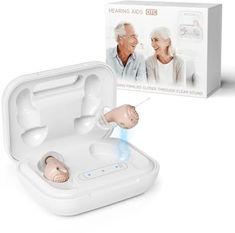 OTC Hearing Aids Rechargeable (Including Charging Case), Comfortable In-Ear Hearing Aids for Seniors and Adults, 24-Channel Digital Noise Reduction, Clear Sound, Invisible Design, 80+ Hrs Battery Life