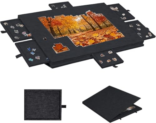 Tavolo per puzzle con 6 cassetti, tavolo puzzle da 1000 pezzi, supporto e copertura 2 in 1, tavolo puzzle in feltro super leggero, tavolo puzzle portatile per un massimo di 1000 pezzi (Nero)