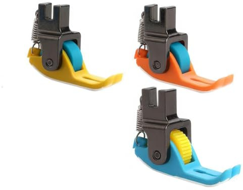 3 Pack Teflon Coated Narrow Roller Presser Foot - Non-Stick Sewing Foot for Snap-On Low Shank Machines, Leather, Vinyl, Suede & Sticky Fabrics