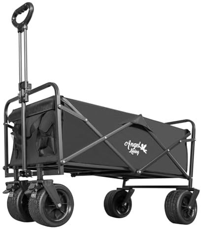 Angel Living Carro Playa Plegable con Frenos 300L 150 KG, Carrito Plegable con Ruedas Extra Grandes 7 * 4 Pulgadas para Todo Terrenos, Carro de Transporte para Jardín, Camping y Compras
