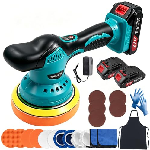 Lucidatrice Auto a Batteria da 6 Pollici, Lucidatrice Rotorbitale Auto da 21 Accessori, Levigatrice Orbitale a Batteria a 8 Velocità e 6000 RPM Per la Cura dell'Auto, Lucidatura, Ceratura, ecc