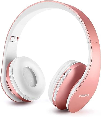 ZAPIG Premium Kinderkopfhörer, Bluetooth Kopfhörer für Kinder mit Gehörschutz, Leichte Kinder Kopfhörer mit Faltbare Kopfband, Roségold