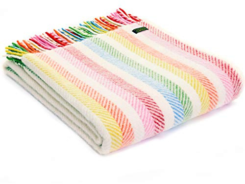 Tweedmill Textiles Rainbow Stripe KNEE RUG Throw Blanket -100% Pure New Wool - BRITISH MADE - CREAM