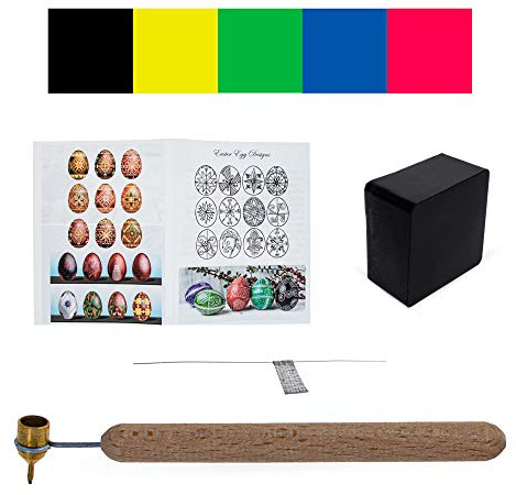 Fine Brass Tip Brass Kistka, Beeswax, 5 Dyes, Cleaning Wire and Instructions Ukrainian Easter Egg Decorating Kit