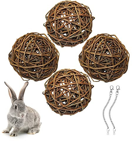 4 Stück Natur Weidenball Spielzeug, Meerschweinchen Spielzeug Vogel Kauspielzeug Kaninchen Zubehoer Kleintierspielzeug Ball für Kaninchen Meerschweinchen Chinchillas Wellensittich vogel (10cm)