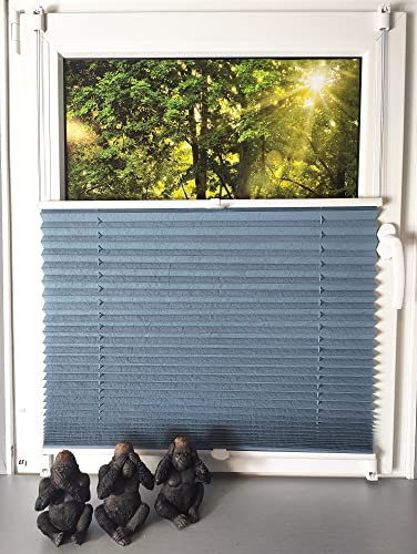 Gardinen Senay Klemmfix-Plissee verspannt mit Klemmträger, Crush-Optik, blickdichte Transparenz, Breite: 40 bis 120 cm/Länge: 130 cm und 210 cm, Farbe: Pastellblau (40 130)