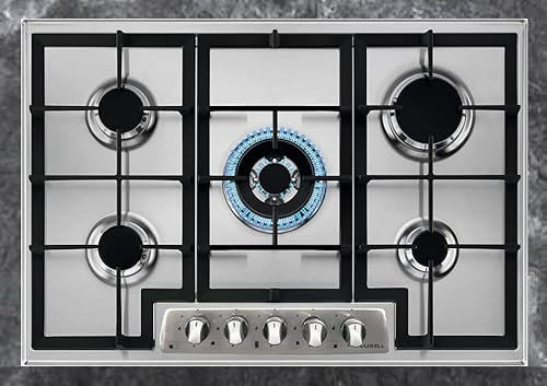 Piano cottura 5 Fuochi 70 cm incasso inox gas gpl con griglie in ghisa comando valvolato Luxell M7-50BTF(FLAT 70)