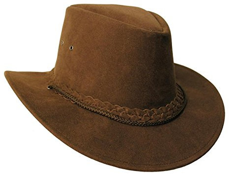 Outdoor Sonnen Sommer-Hut in Wildleder-Optik mit Kinnband inklusive 6,5cm breite Gebogene Krempe kühlend im Sommer wasserfest und wassertauglich für Herren, Damen und Kinder- hoher UV Schutz