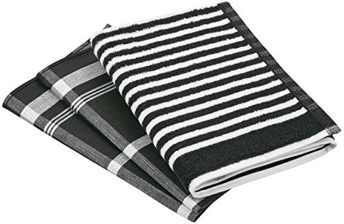 Ross 3er Küchenhandtuch Set 1960+910 schwarz, 2X Geschirrtuch 50x70 cm + 1x Küchenfrottiertuch 50x50 cm