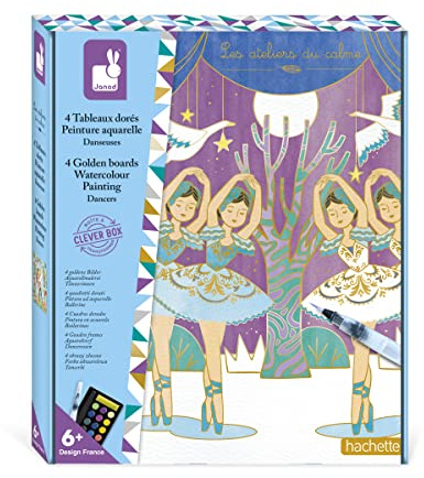 Janod - Coffret Peinture Aquarelle Danseuses - Les Ateliers du Calme - Loisir Créatif - 4 Tableaux Dorure - 6 ans,J07964