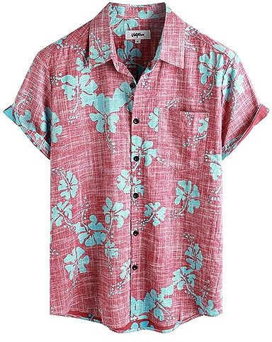 VATPAVE Mens Front Pocket Hawaiian Shirts Casual Floral Shirts Short Sleeve Button Down Beach Tropical Shirts X-Large WineRed Flower Floral