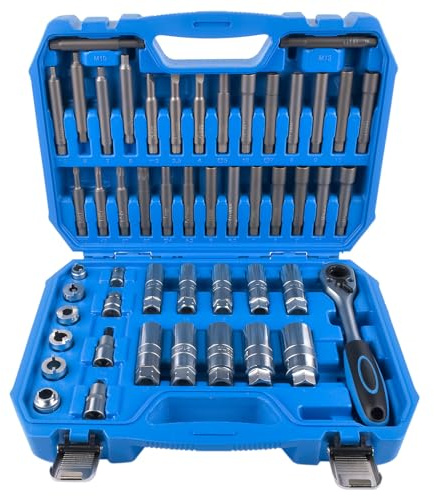 Bisenya 50 Pièces Kit d'outils de démontage d'amortisseur - Outils de Démontage d'amortisseurs de Voiture, Jeu de Clés à Douille pour Amortisseurs avec Clé à Cliquet, Adaptateur 3/8 et 1/2