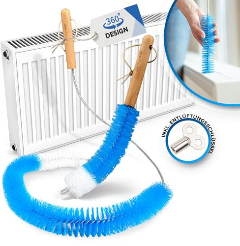 PEARWAY Lot de 2 brosses de nettoyage pour radiateur avec clé de purge - Longue brosse pour radiateur - Réduit efficacement les coûts de chauffage - Brosse de nettoyage pour radiateur - Poils extra