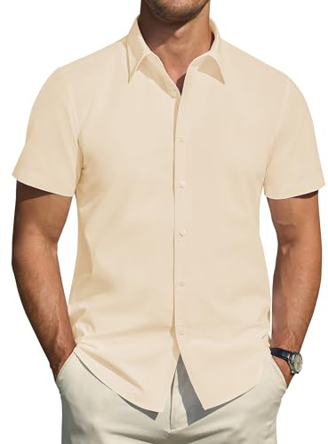 J.VER Herren Hemd Kurzarm Freizeithemd Herrenhemden Bügelfrei Sommerhemd Anzug Formales Hemden Arbeitshemd Männer,Beige,M