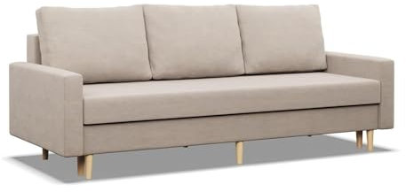 Mebligo - Sofa Mit Schlaffunktion Und Bettkasten Blank, 3 Sitzer 212 cm Breit, Ausziehbares Couch Auf Holzfüßen, Wohnzimmer Schlafcouch - Beige