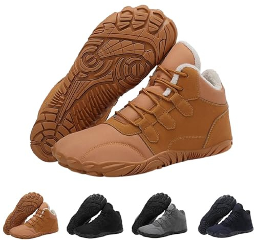 HFMLU Glacia Barefoot Shoes for Men Women Winter,Barefoot Shoes Wide Toe Box Winter Boots,Warm Non-slip Waterproof Winter Walking Shoes Hiking Boots with Warm Plush Lining (Khaki,4Women/6Men)