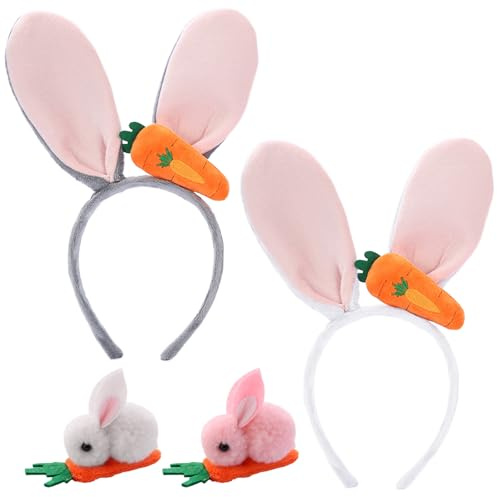 Pascua Conejo Diademas, 2pcs Orejas de Conejo Felpa, 2pcs Pinzas para el Cabello de Conejito, Cosplay Conejo Diadema, Orejas de Conejo de Pascua, Diadema Orejas Conejo Accesorios Disfraz (Color A)