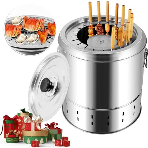 Barbecue à charbon de bois portable, barbecue vertical, poêle suspendu, barbecue sans fumée, grande capacité, barbecue à 360 °, rôtissoire tout autour, séparation de l'huile et du charbon de bois, a