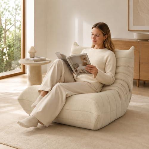 Fauteuil Paresseux avec Dossier,Grand Pouf Poire pour Adultes,Lazy Canapé Individuel Canapé de Sol,avec Mousse Confortable Haute densité,pour Salon, Chambre à Coucher,99x33x33cm (Beige)