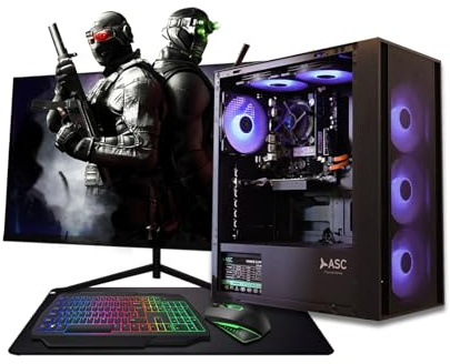 ASC Intel Core i7 Gaming PC Bundle - GT1030 2GB Graphics - 8GB RAM - 128GB SSD + 500GB HDD - 500W 80+ PSU - RGB Black 6 Case - WiFi - Windows 11-22 Monitor
