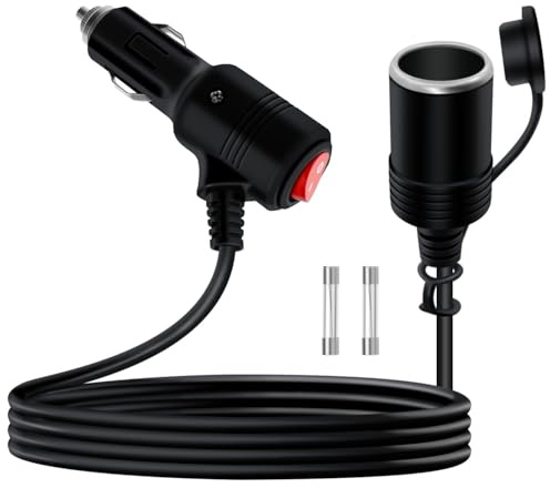 YINGAYOU Alargador Mechero Coche con Interruptor 14AWG 20A Extension Mechero Coche Interruptor 12V 24V con LED y Cubierta Impermeable Adecuado para Coches, Motos y Barcos (3 m)