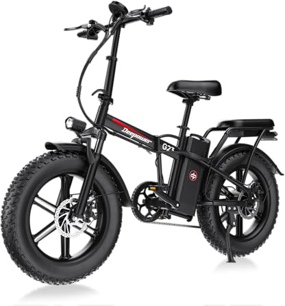 DEEPOWER G23 Bicicleta Eléctrica 20 x 4, 48V 12.8Ah Batería Extraíble, Autonomía de 30-45KM, 7 Velocidades, con Pantalla LCD y Suspensión Delantera, Bicicleta de Montaña Eléctrica