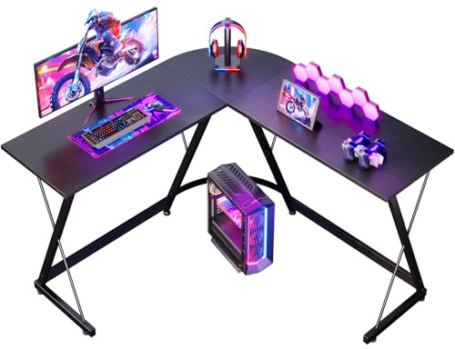 ODK L Shaped Gaming Desk, 120×120 cm Corner Computer Desk for Gaming, Home, Office, Black