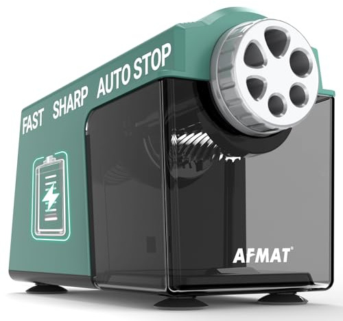 AFMAT Taille-crayon électrique, taille-crayon à grande capacité avec récipient avec 6 trous pour crayons de 6 à 11 mm, rechargeable, robuste, électrique pour salle de classe, bureau, école, artistes