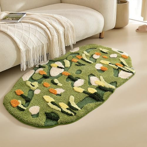 PTAEXCEL Cute Bath Mat, Moss Rug Soft Green Bathroom Rug, Non Slip Bath Mat Super Absorbent, Floral Nature Bathtub Mat Washable for Shower Bathroom Floor (The Reed, 32 x 20)